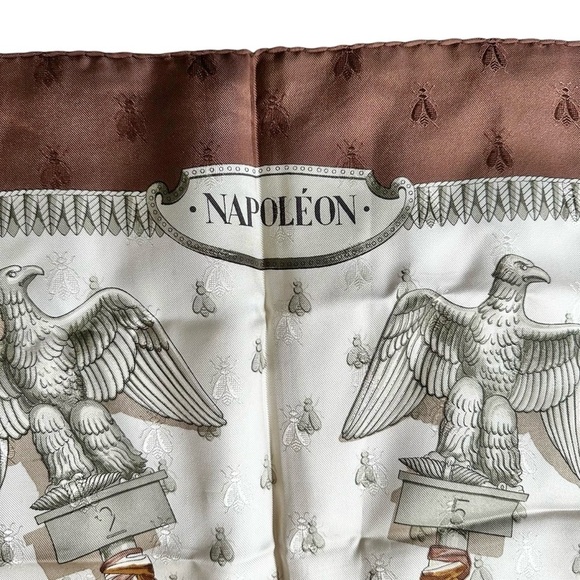 HERMES “Napoleon” 100% Silk Brown Blue & Cream Bumblebee Square Scarf Carre 90 - Picture 10 of 13
